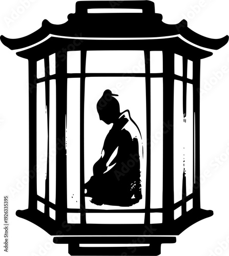  Sumi-e Inspired Illustration of a Figure within a Lan 