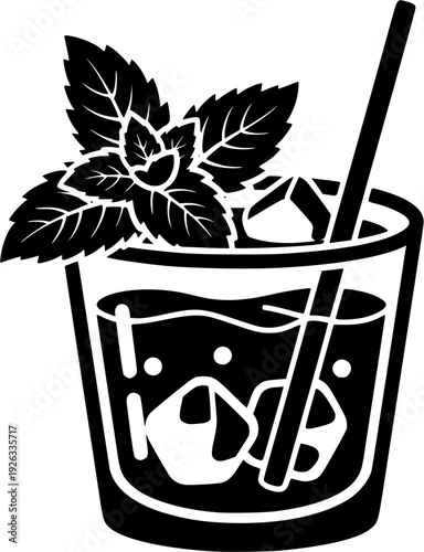  Artistic rendition of a refreshing mint julep beverage in monochrome