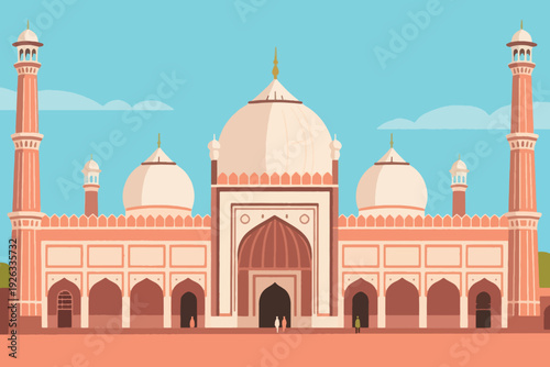 Illustration Of A Traditional Temple Building With A Buddha Statue And Mountains In The Background Vector Design Template