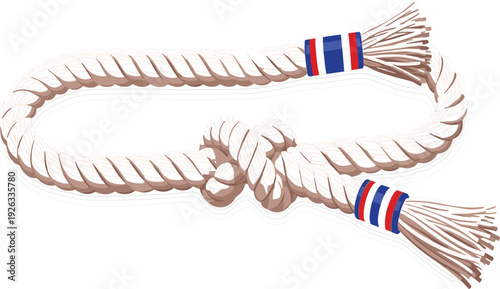 aditional Muay Thai Mongkol Headband Rope Symbol Thai Boxing Culture Martial Arts Equipment Flat Vector Illustration