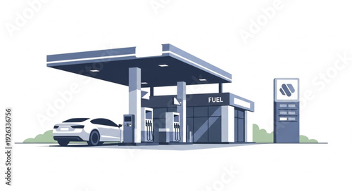 Modern Gas Station with Electric Car.