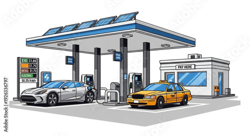 Modern Gas Station with Cars.