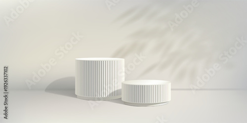 Marble sculpture podium bg, 3d pillar product stand. White pedestal, elegant platform. Pastel cosmetic museum stage, exhibition display base. Silver luxury poduim, abstract award set of two cylinders