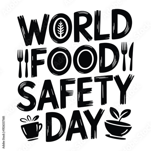 World food safety day typography design with food related icons and elements