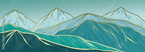 Creative minimalist modern paint and line art print. mountains landscape background. Abstract contemporary aesthetic backgrounds landscapes. mountain range, sky and hills