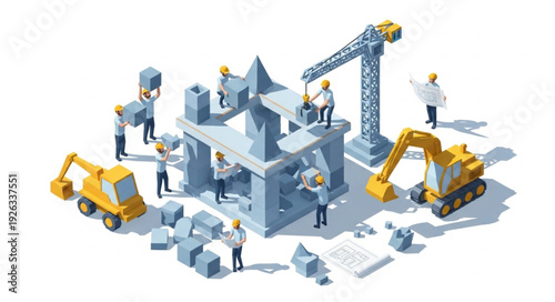 Miniature Construction Site with Workers.