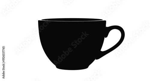 A bold, black silhouette of a classic coffee cup with a handle, perfect for beverage-related designs, logos, or iconographic use in various creative projects.