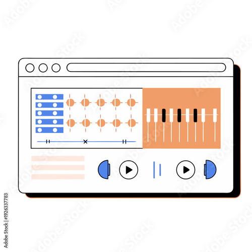Music player, tuner with knobs for mixing audio tracks. Vector image in flat art style.