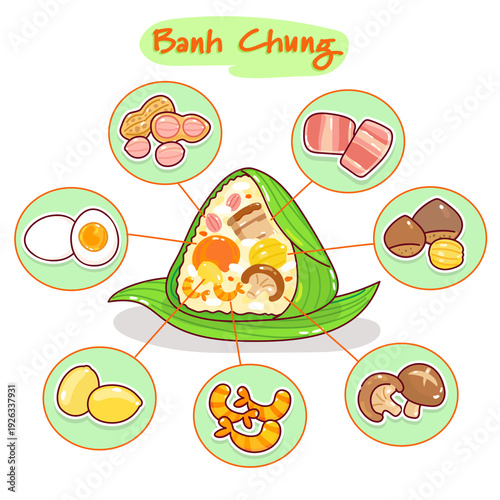 Cute banh chung character vector.