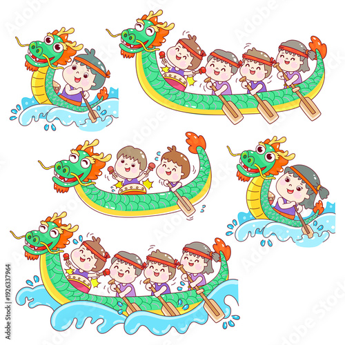 Cartoon kids in dragon boat fastival.