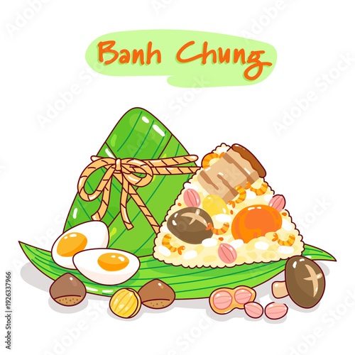 Cute banh chung character vector.
