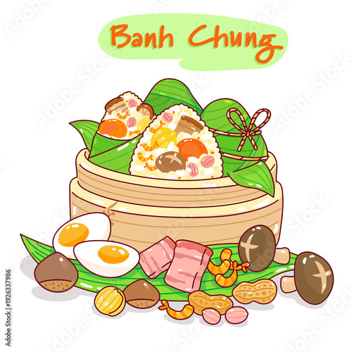 Cute banh chung character vector.