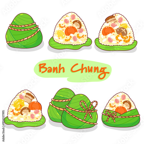 Cute banh chung character vector.