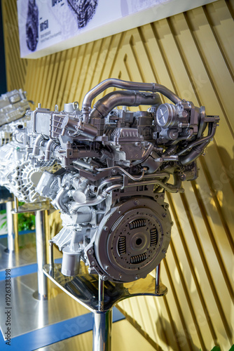 Close-up of internal combustion diesel engine used in large trucks