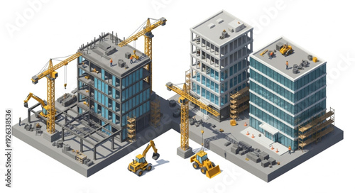 Modern Buildings Under Construction Site.