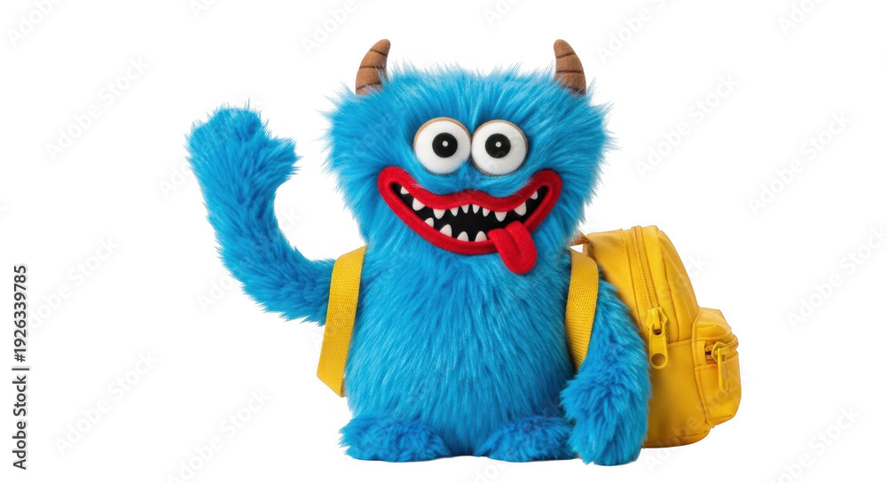 Fototapeta premium A cheerful blue monster character waving with a friendly smile