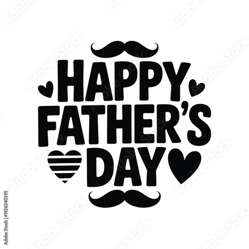 Happy fathers day lettering with mustache hearts and stripes