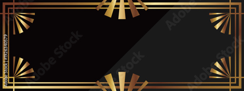 高級感のあるアールデコのバナー背景　ブラック＆ゴールド