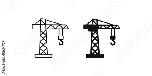 Construction Crane Industrial Vector Icon Set