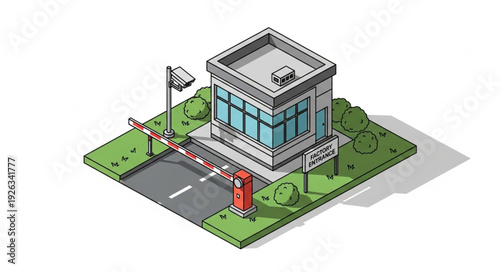 Modern Security Booth with Barrier.