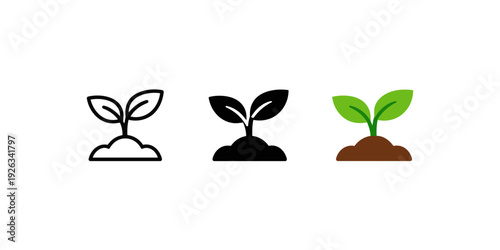 Seedling Plant Growth Soil Vector Icon Set
