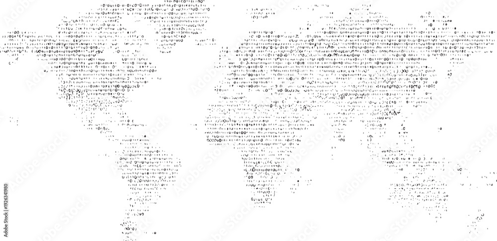 Fototapeta premium Map formed by black binary code characters on white background