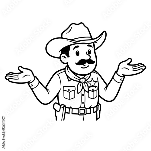 funny cartoon sheriff character shrugging shoulders sketch