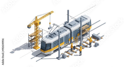 Modern Tram Under Construction Site.