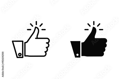 Thumbs Up Icons - Approval and Success in Outline and Solid Black