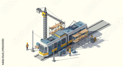 Modern Tram Under Maintenance Repair.