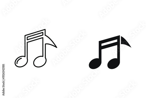 Musical Note Icons - Treble Clef and Eighth Notes in Outline and Solid