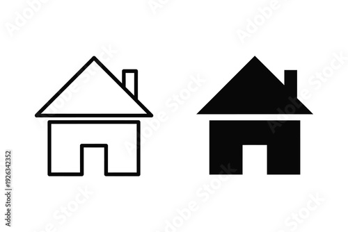 House icons in outline and solid black, symbolizing home, real estate, and shelter.
