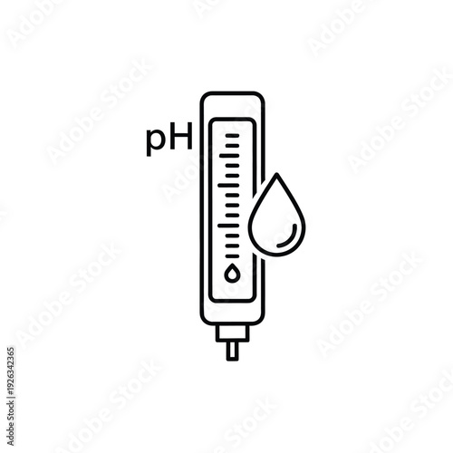 Ph level testing device icon with liquid drop and scale for chemical measurement