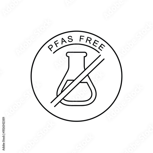 Pfas free icon with crossed out flask symbol for safe chemical product labeling