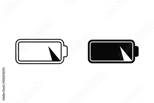 Low Battery Indicator Icon: Half Empty Power Symbol in Outline and Solid