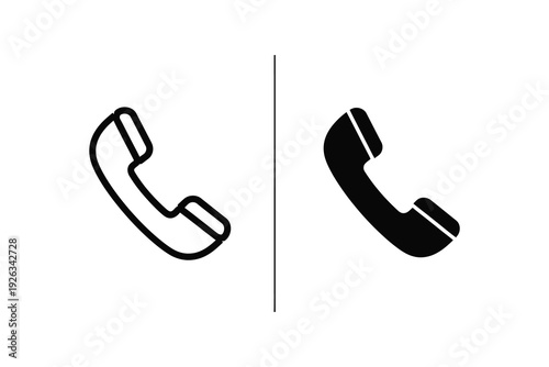 Telephone Receiver Icon Set: Outline and Solid Symbols for Communication