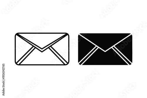 Email Icon Set: Outline and Filled Envelope Symbols for Digital Communication