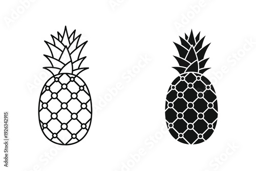 Simple Black and White Pineapple Icon Set for Tropical and Healthy Lifestyle Designs