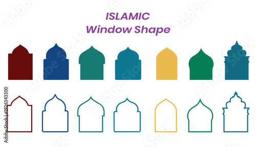 Collection of oriental style islamic vector shapes of a window or door arch mosque gate islamic arabesque pattern arab frame.