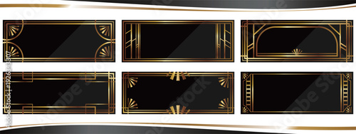 高級感のあるアールデコのバナー背景6種セット　ブラック＆ゴールド