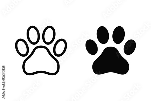 Paw print icons for pets, animals, and wildlife - outline and solid black
