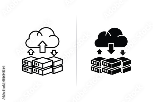 Cloud Computing Data Storage with Servers Upload Download Icon Set