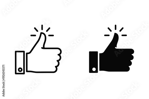 Thumbs up icons for approval, like, and agreement - outline and solid fill