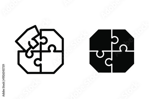 Puzzle Piece Icons: Incomplete and Complete Set for Connection and Solution Concepts