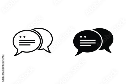 Chat bubble icons for communication, conversation, and messages - outline and solid fill