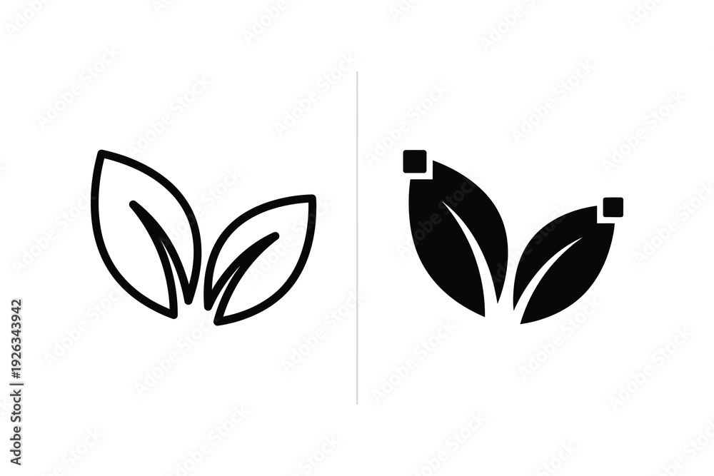 Obraz premium Leaf Icons: Outline and Solid Black for Nature and Growth