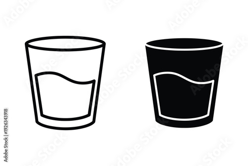 Glass of Water Icons, Outline and Solid Black, Vector Graphics for Drinks and Refreshments