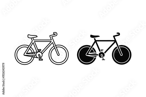 Line Art and Solid Black Bicycle Icons Vector Illustration