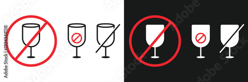No Drinking Icon. Crossed Out Wine Glasses Symbol. vector Illustration