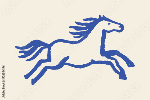 Running horse naive doodle hand drawn sketch vector illustration